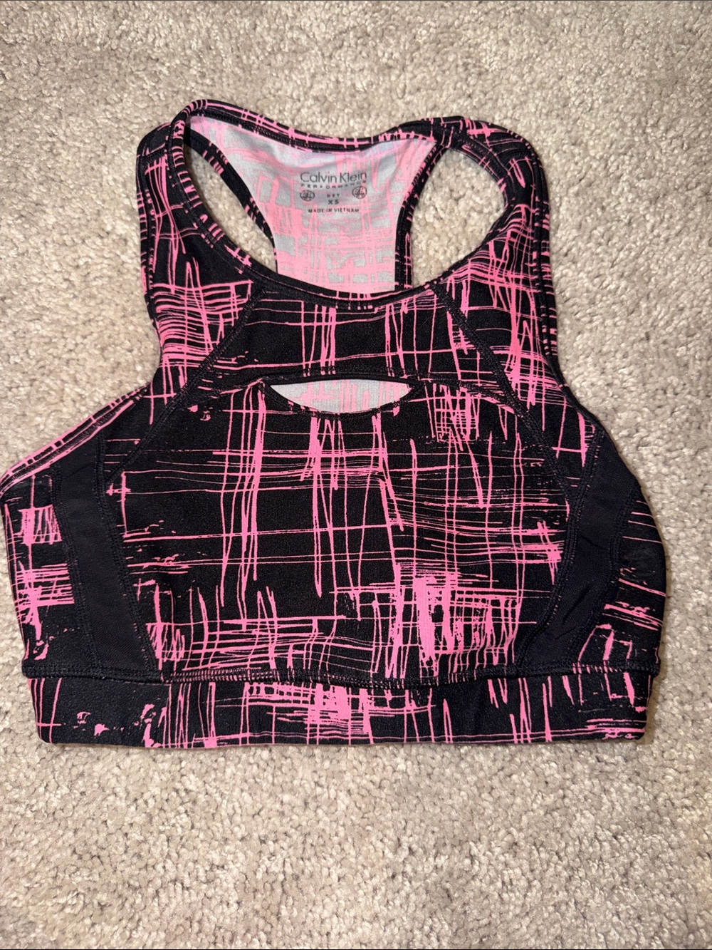 Calvin Klein Black Sports Bra with Pink Abstract Print